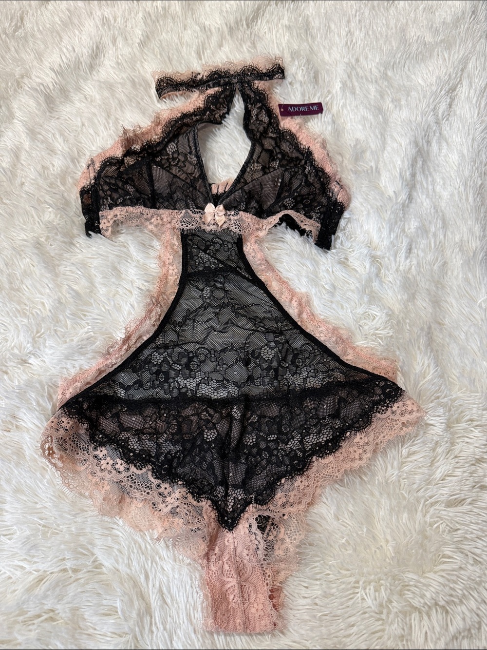 Adore Me Black & Blush Lace Cutout Chemise
